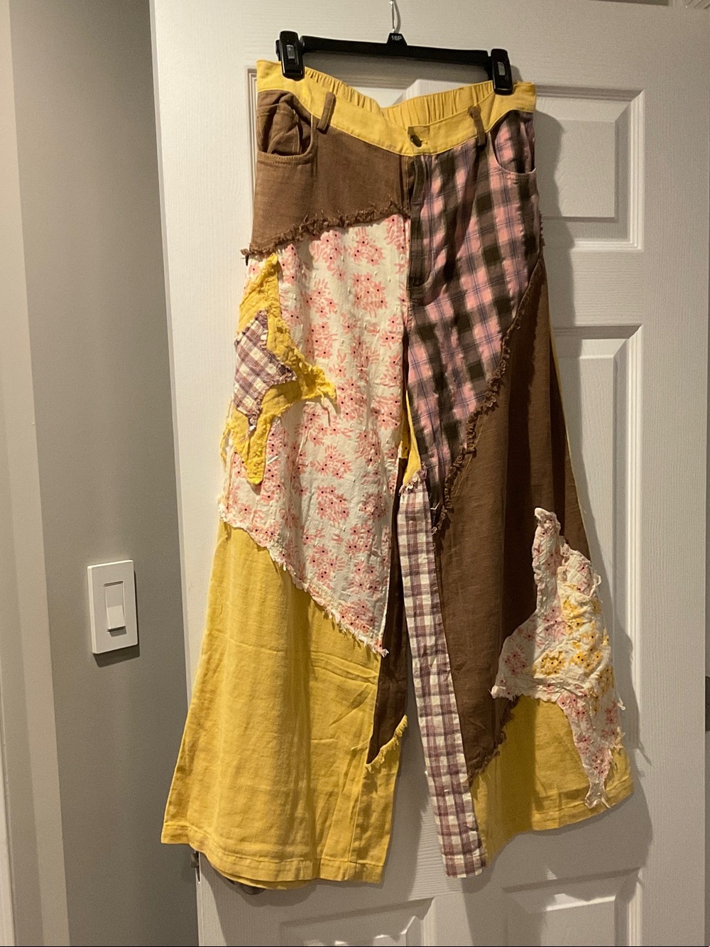 Patchwork Wide Leg Pants in Yellow and Brown